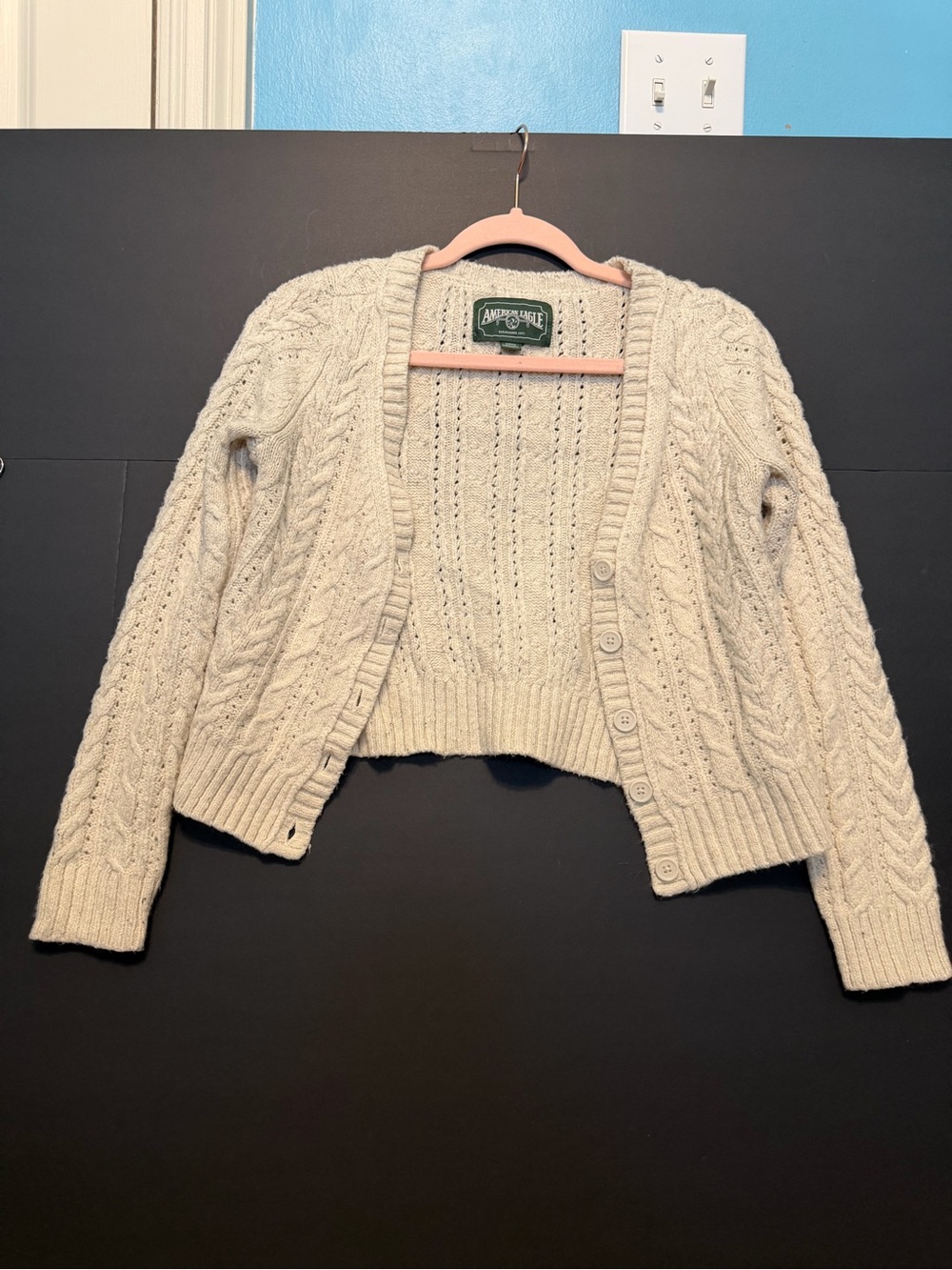 American Eagle Outfitters Cream Cable Knit Cropped Cardigan